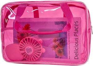 PVC Clear Pure Color Transparent Large Zipper Cosmetic Pouch Travel Makeup Cosmetic Bag with Handle for Travel Bathroom Toiletry Organizer (Hot Pink)