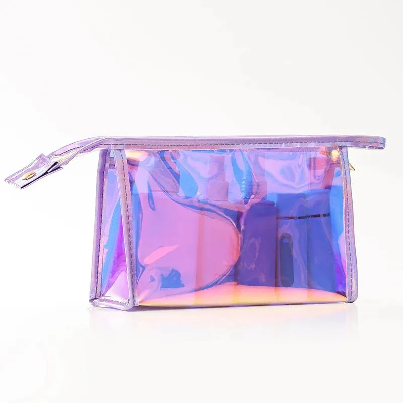PVC Waterproof Transparent Cosmetic Bag Toiletry Makeup Bag Organizer Female Girls Laser Color Zipper Wash Make Up Beauty Case