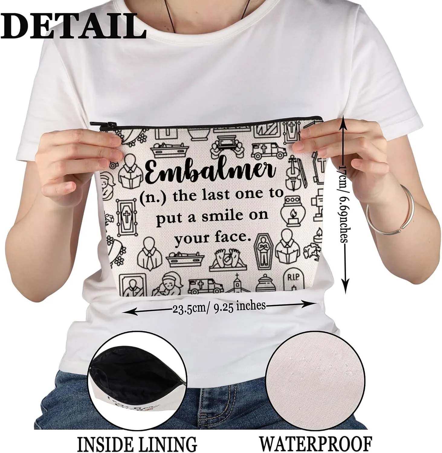 PWHAOO Mortician Gift Embalmer Definition Makeup Bag Funeral Director Cosmetic Bag Mortuary Science Student Gift (Embalmer Definition M)
