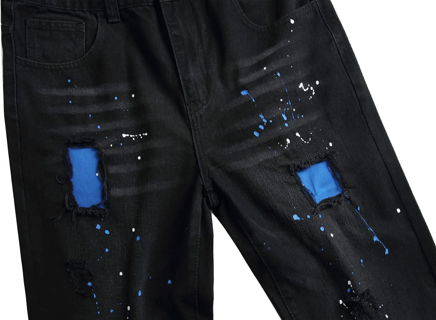QIMYUM Mens Ripped Jeans, Distressed Destroyed Slim Fit Straight Leg Denim Pants