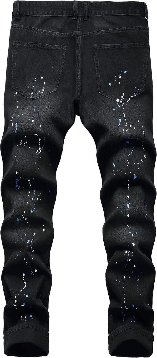 QIMYUM Mens Ripped Jeans, Distressed Destroyed Slim Fit Straight Leg Denim Pants