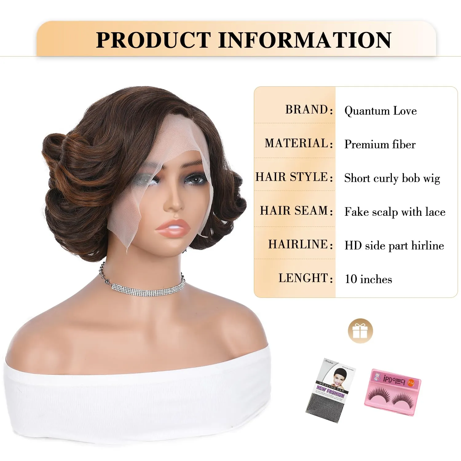 Quantum Love Lace Front Curly Wigs Short Curly Bob Wigs Loose Wave Side Part Mix Brown Wig for Black Women Short Body Wave Bob Synthetic Wig