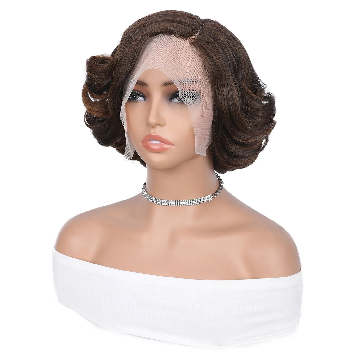 Quantum Love Lace Front Curly Wigs Short Curly Bob Wigs Loose Wave Side Part Mix Brown Wig for Black Women Short Body Wave Bob Synthetic Wig