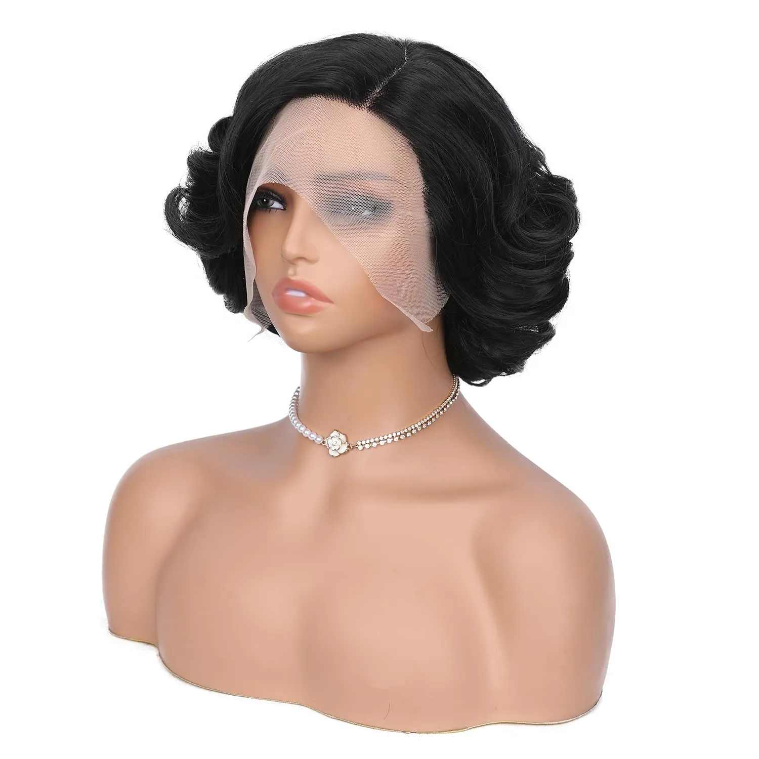 Quantum Love Lace Front Curly Wigs Short Curly Bob Wigs Loose Wave Side Part Wig for Black Women Short Body Wave Bob Synthetic Wig
