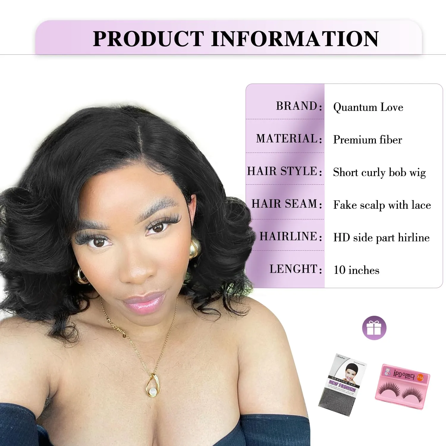 Quantum Love Lace Front Curly Wigs Short Curly Bob Wigs Loose Wave Side Part Wig for Black Women Short Body Wave Bob Synthetic Wig
