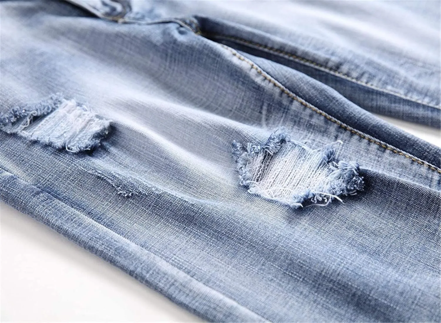 QZH.DUAO Men's Ripped Denim Shorts & Jeans Summer Casual Classic Straight Distressed Ripped Short Jeans
