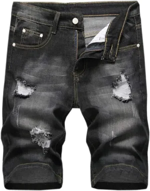 QZH.DUAO Men's Ripped Denim Shorts & Jeans Summer Casual Classic Straight Distressed Ripped Short Jeans
