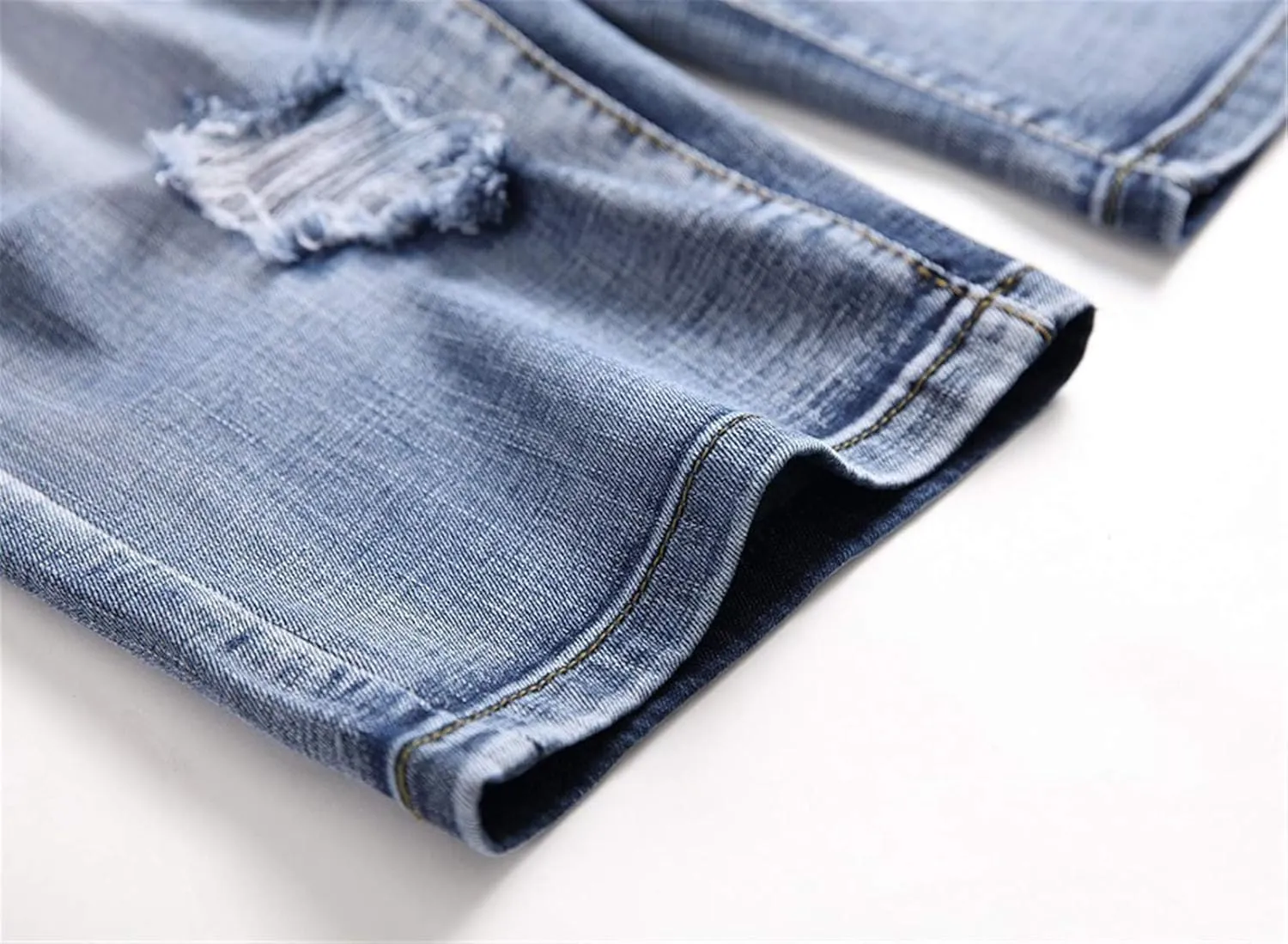QZH.DUAO Men's Ripped Denim Shorts & Jeans Summer Casual Classic Straight Distressed Ripped Short Jeans