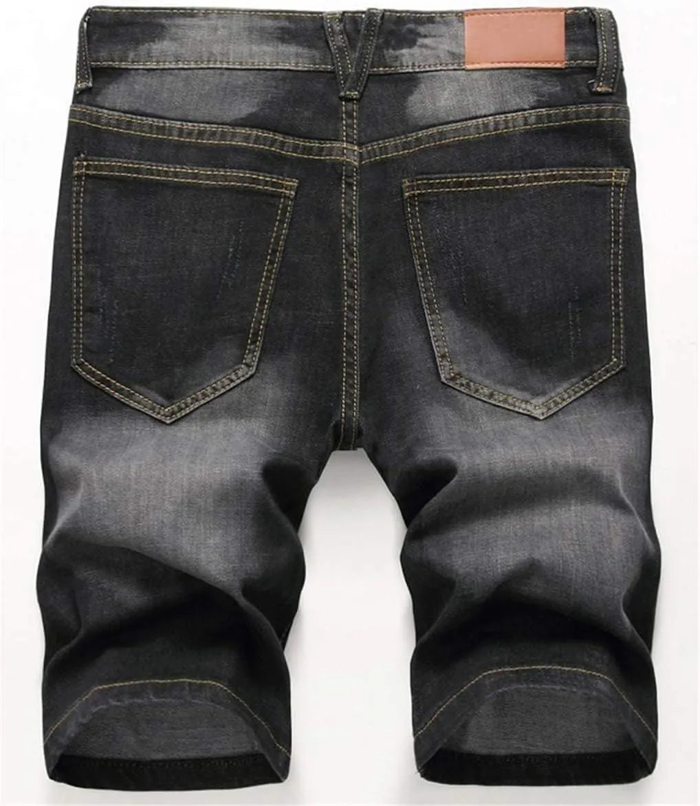 QZH.DUAO Men's Ripped Denim Shorts & Jeans Summer Casual Classic Straight Distressed Ripped Short Jeans