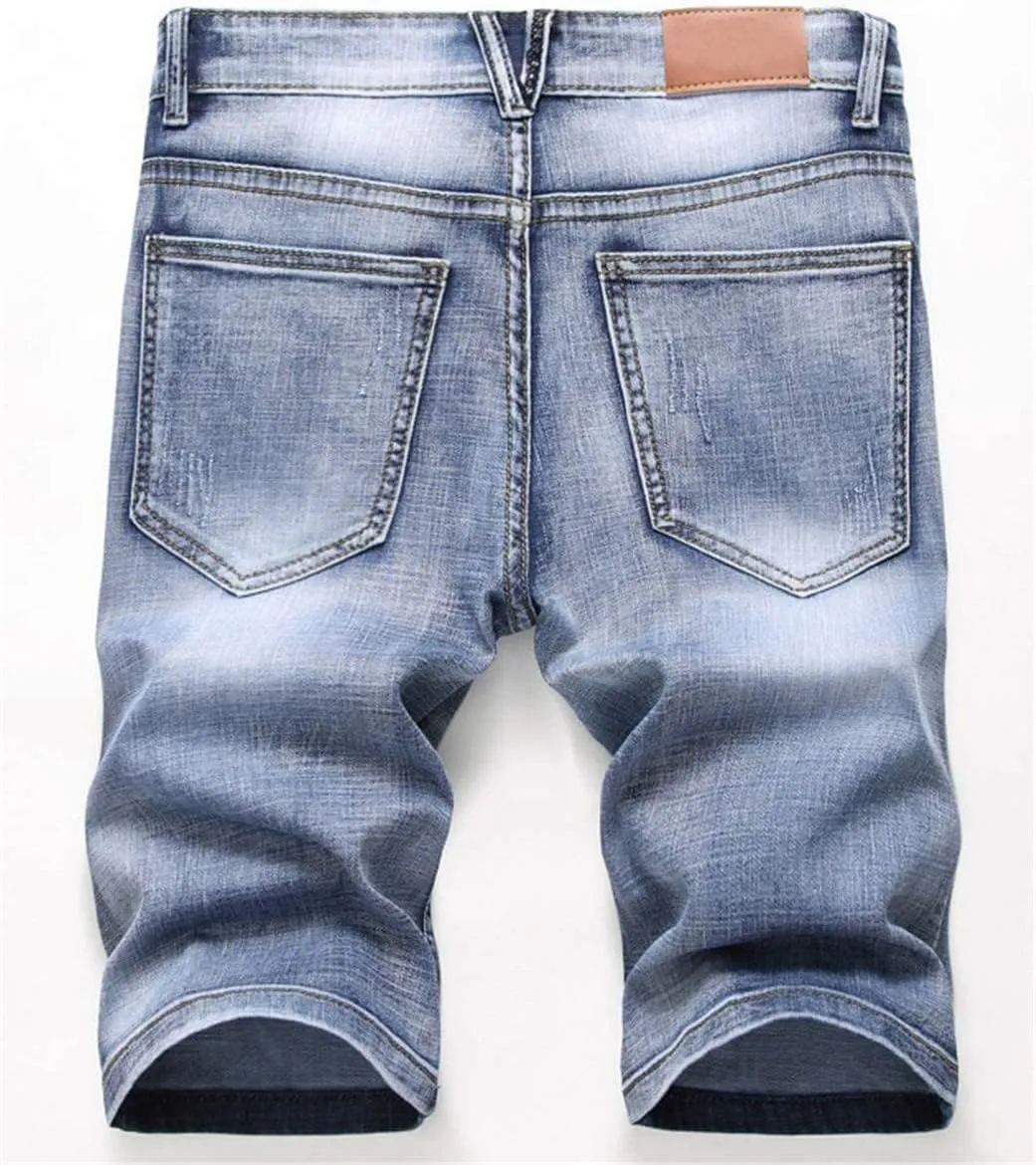 QZH.DUAO Men's Ripped Denim Shorts & Jeans Summer Casual Classic Straight Distressed Ripped Short Jeans
