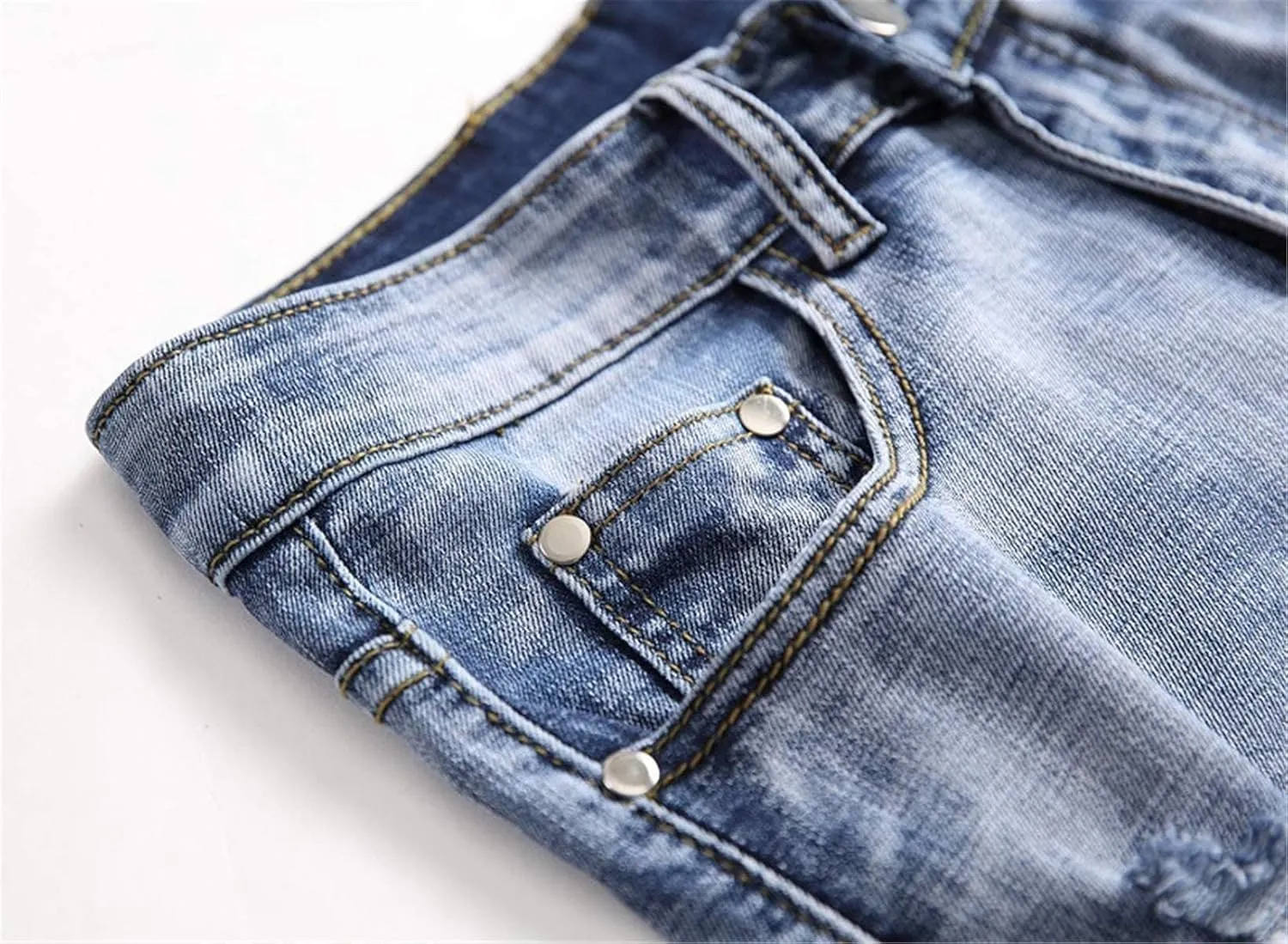 QZH.DUAO Men's Ripped Denim Shorts & Jeans Summer Casual Classic Straight Distressed Ripped Short Jeans