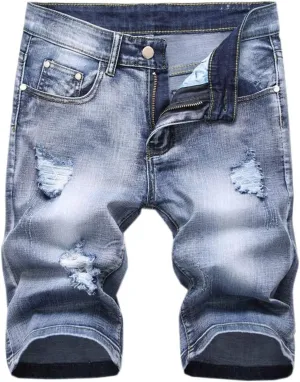 QZH.DUAO Men's Ripped Denim Shorts & Jeans Summer Casual Classic Straight Distressed Ripped Short Jeans