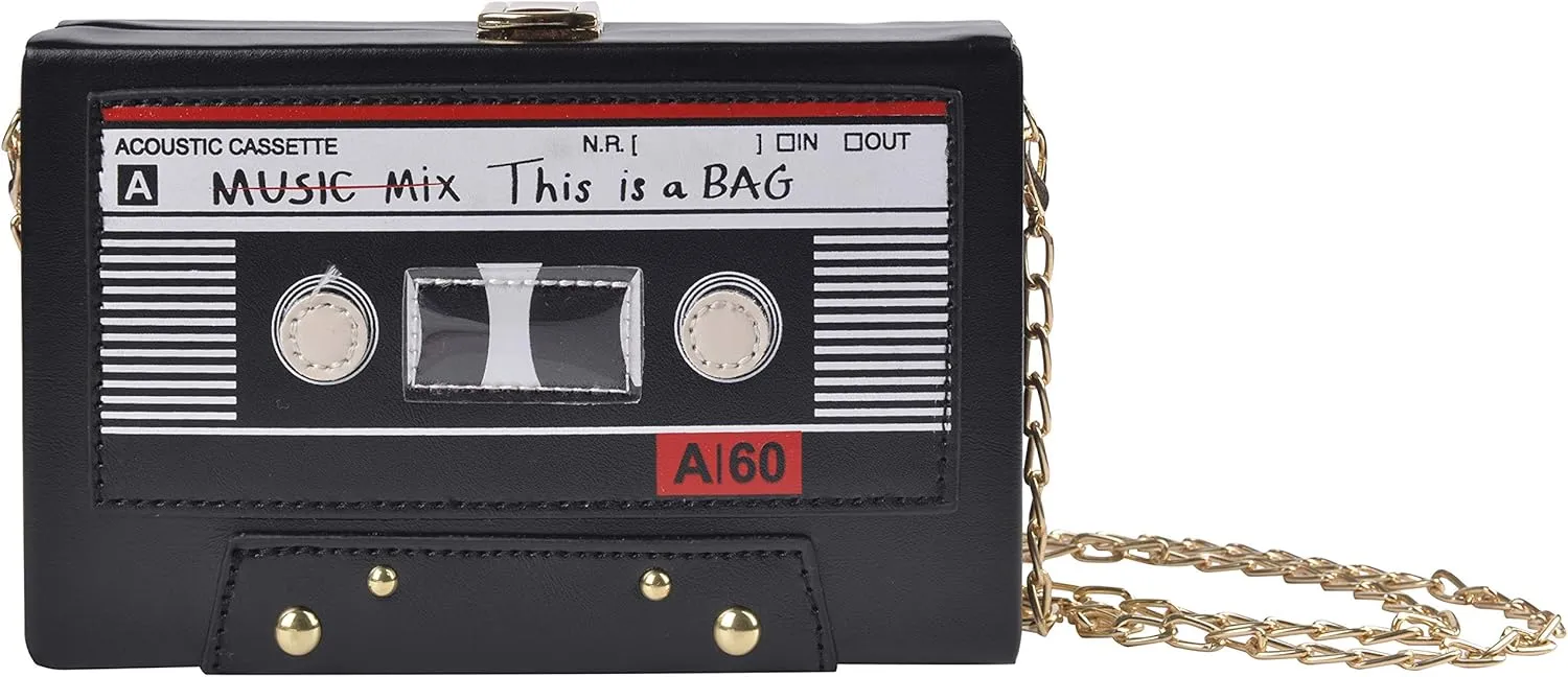 QZUnique Tape Shaped Shoulder Bag Radio Recorder PU Crossbody Bag Women's Retro Evening Bag Handbag Clutch Purse