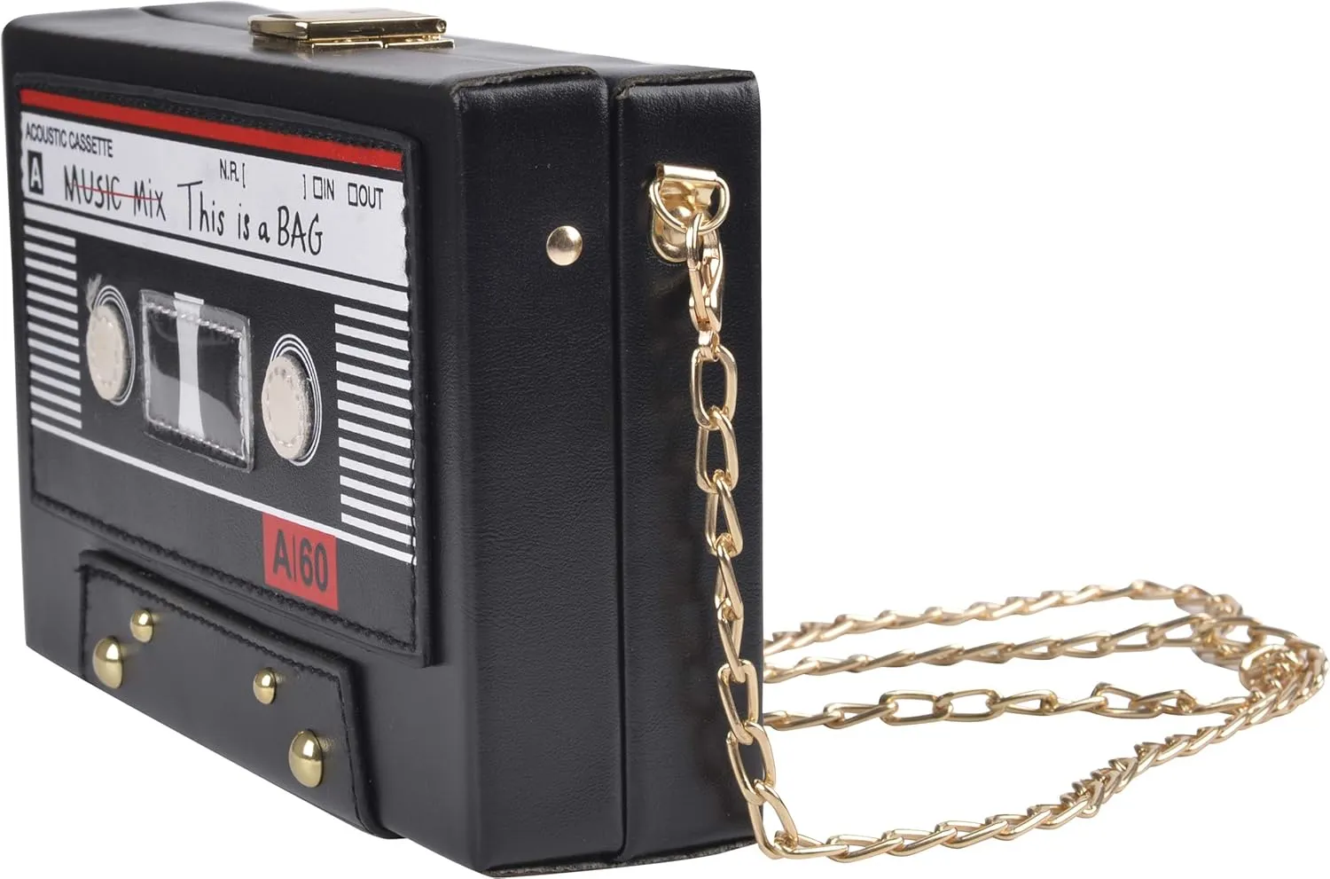 QZUnique Tape Shaped Shoulder Bag Radio Recorder PU Crossbody Bag Women's Retro Evening Bag Handbag Clutch Purse