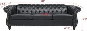 RARZOE Modern 3 Seater PU Chesterfield Sofa, Upholstered Tufted Button Leather Chesterfield Couch, Classic Faux Leather Settee with Nailhead Trim Scroll Arms for Living Room Bedroom(Black)