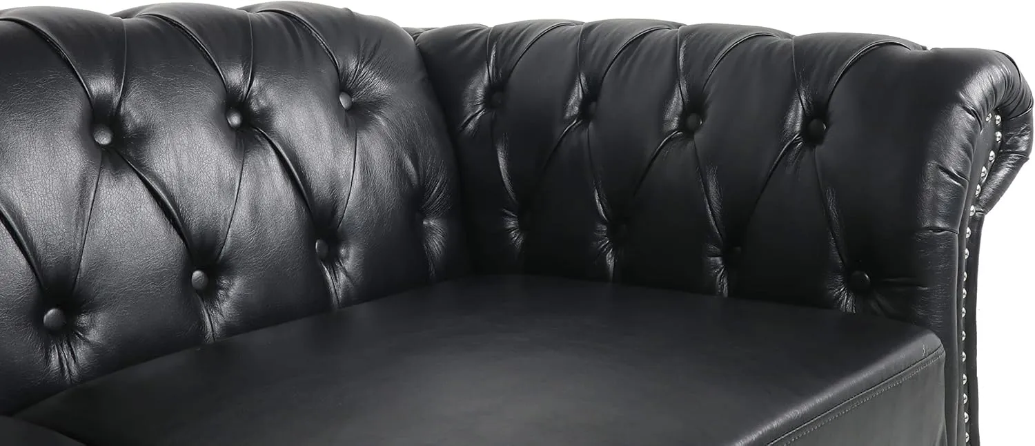 RARZOE Modern 3 Seater PU Chesterfield Sofa, Upholstered Tufted Button Leather Chesterfield Couch, Classic Faux Leather Settee with Nailhead Trim Scroll Arms for Living Room Bedroom(Black)