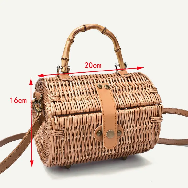 Rattan Straw Round Crossbody Bag