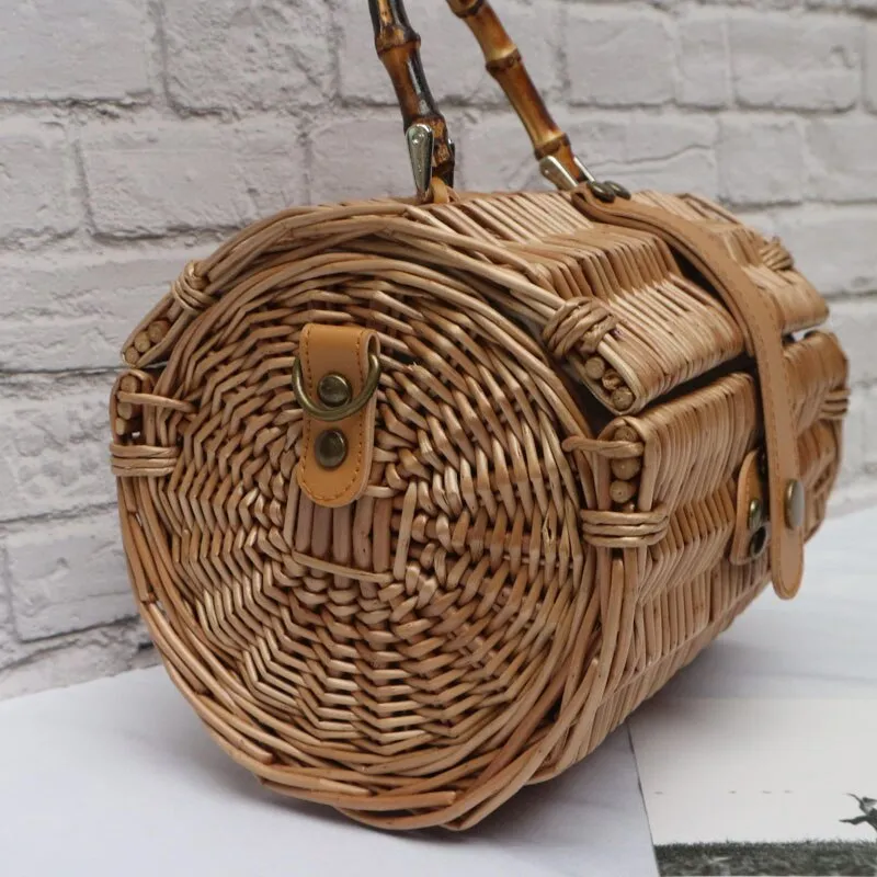 Rattan Straw Round Crossbody Bag