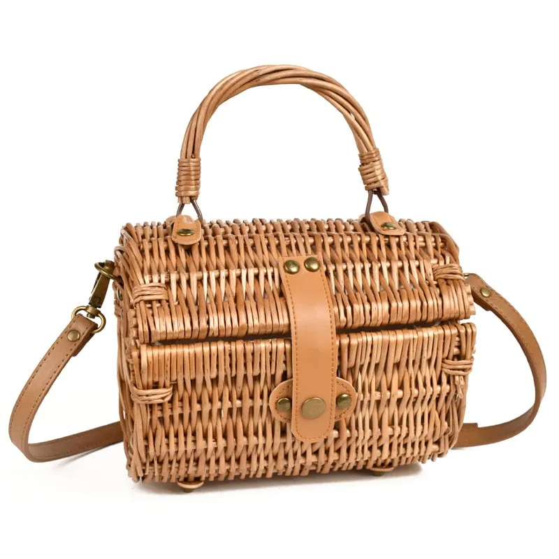 Rattan Straw Round Crossbody Bag