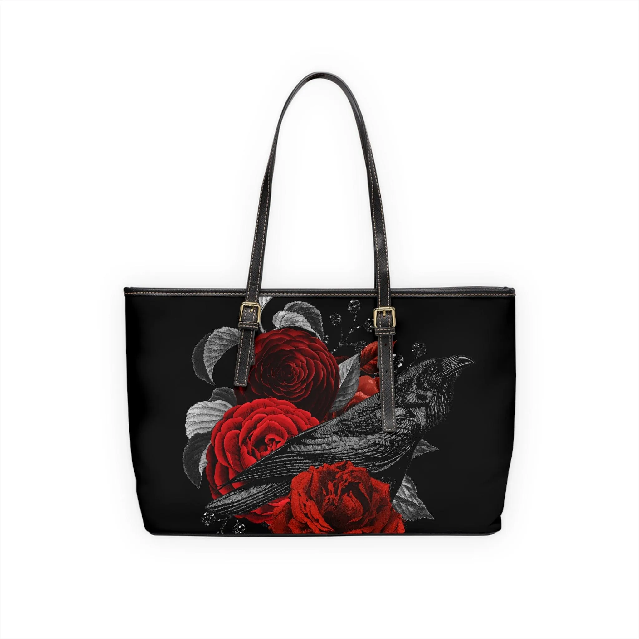 Raven Floral Red Roses Tote Bag