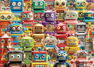 Ravensburger Retro Robots 500 Piece Large-Format Puzzle | Educational Fun with Vintage Toy Robots | Artwork by Michael David Ward | Ideal for Puzzle Enthusiasts & Collectors