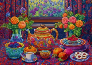 Ravensburger Time for Tea 300 Piece Large Format Jigsaw Puzzle | Relaxing Tea Time Scene | Eco-Conscious Puzzle Making