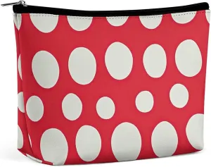 Red And White Polka Dots Travel Makeup Bag Large Toiletry Bag for Women Waterproof Cosmetic Bags for Purse Portable Makeup Organizer Bags Cute Zipper Pouch Cosmetic Pouch Funny Travel Makeupbag