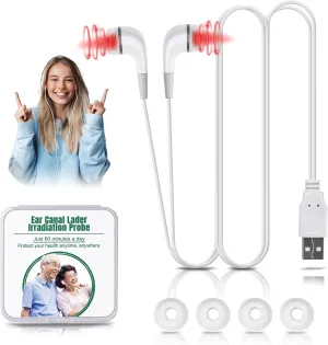 Red Light Alleviation for Ears, USB 650nm Portable Red Light Ear Alleviation Device, 650NM Red Light Ear Alleviation Device with Two Pairs of Ear Canal Silicon (White)