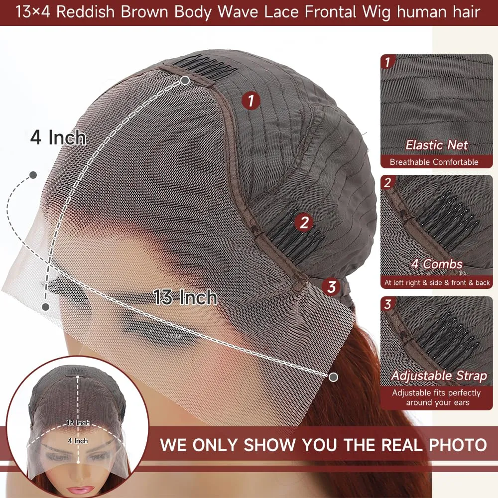 Reddish Brown Lace Front Wigs 28 Inch Pre-Plucked 200% Density Body Wave HD Lace Lace Frontal Wig with Baby Hair Glueless Wigs