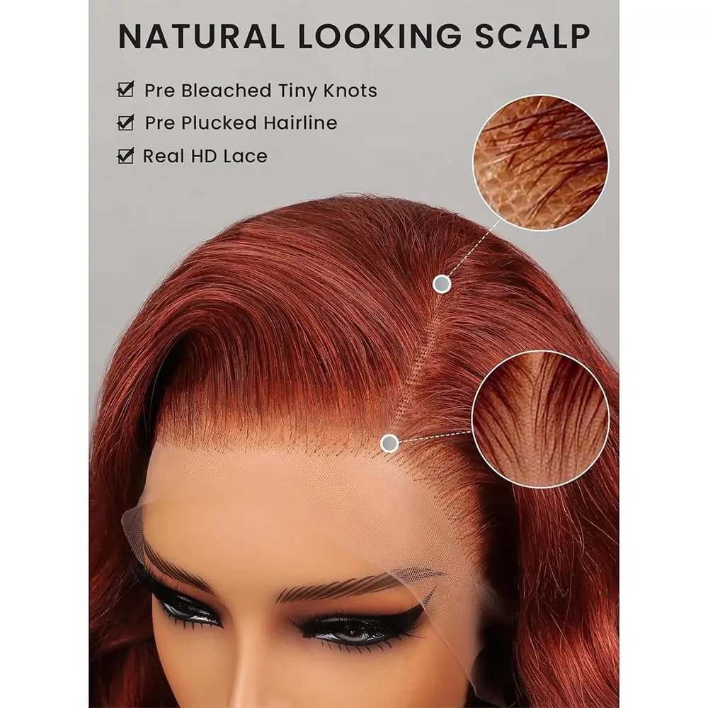 Reddish Brown Lace Front Wigs 28 Inch Pre-Plucked 200% Density Body Wave HD Lace Lace Frontal Wig with Baby Hair Glueless Wigs