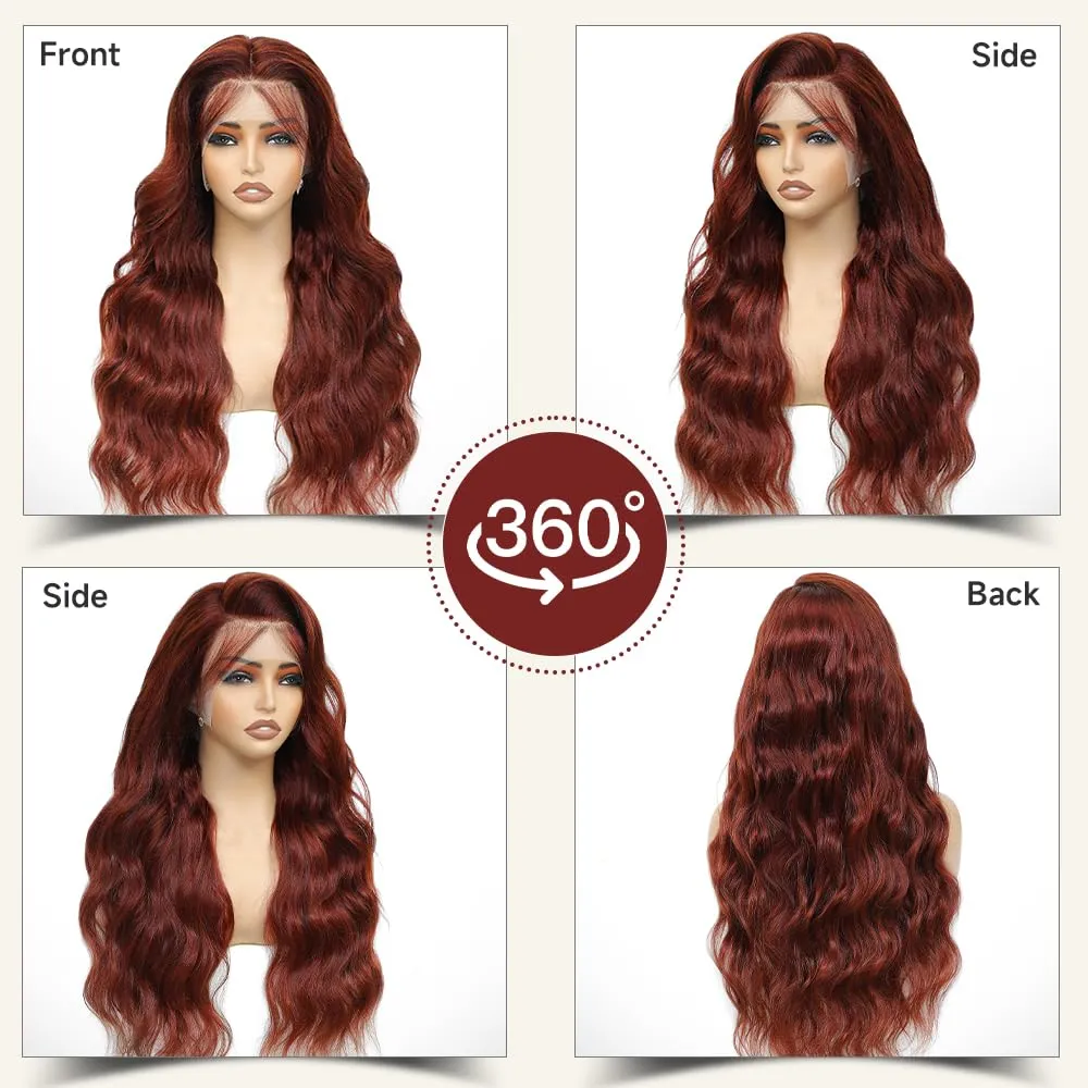 Reddish Brown Lace Front Wigs 28 Inch Pre-Plucked 200% Density Body Wave HD Lace Lace Frontal Wig with Baby Hair Glueless Wigs