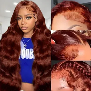 Reddish Brown Lace Front Wigs 28 Inch Pre-Plucked 200% Density Body Wave HD Lace Lace Frontal Wig with Baby Hair Glueless Wigs