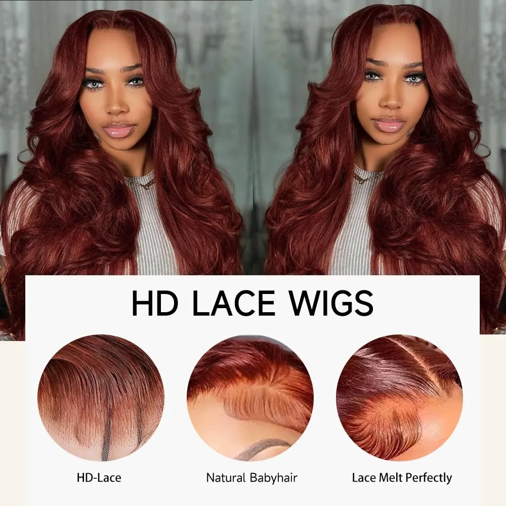 Reddish Brown Lace Front Wigs 28 Inch Pre-Plucked 200% Density Body Wave HD Lace Lace Frontal Wig with Baby Hair Glueless Wigs