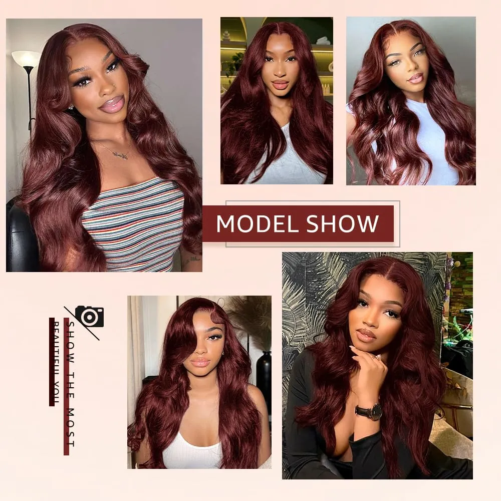 Reddish Brown Lace Front Wigs 28 Inch Pre-Plucked 200% Density Body Wave HD Lace Lace Frontal Wig with Baby Hair Glueless Wigs