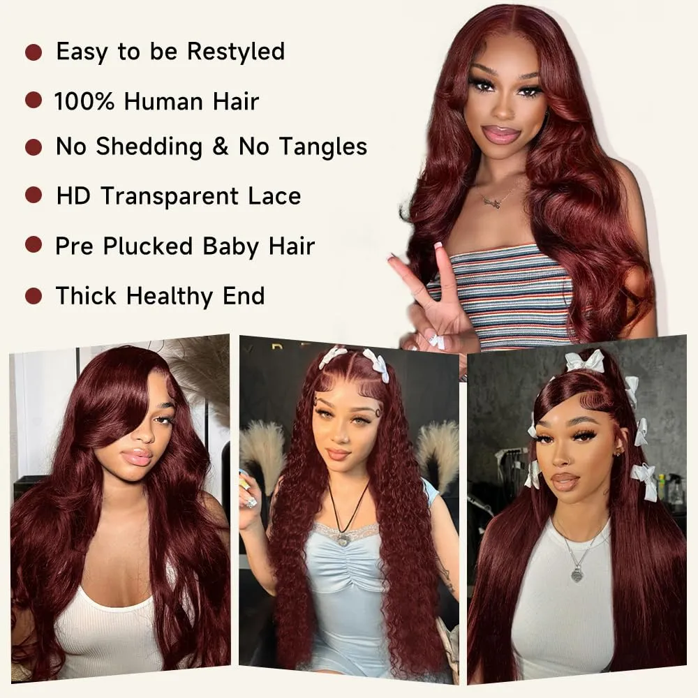 Reddish Brown Lace Front Wigs 28 Inch Pre-Plucked 200% Density Body Wave HD Lace Lace Frontal Wig with Baby Hair Glueless Wigs
