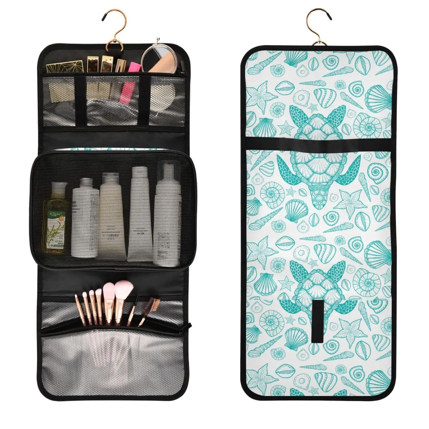 Reddish Brown Scottish Highland Crowd Natural White Winter Landscape 1 PC Hanging Toiletry Wash bag Portable Makeup Organizer Brush Storage Case Portable Travel Cosmetic with Hook