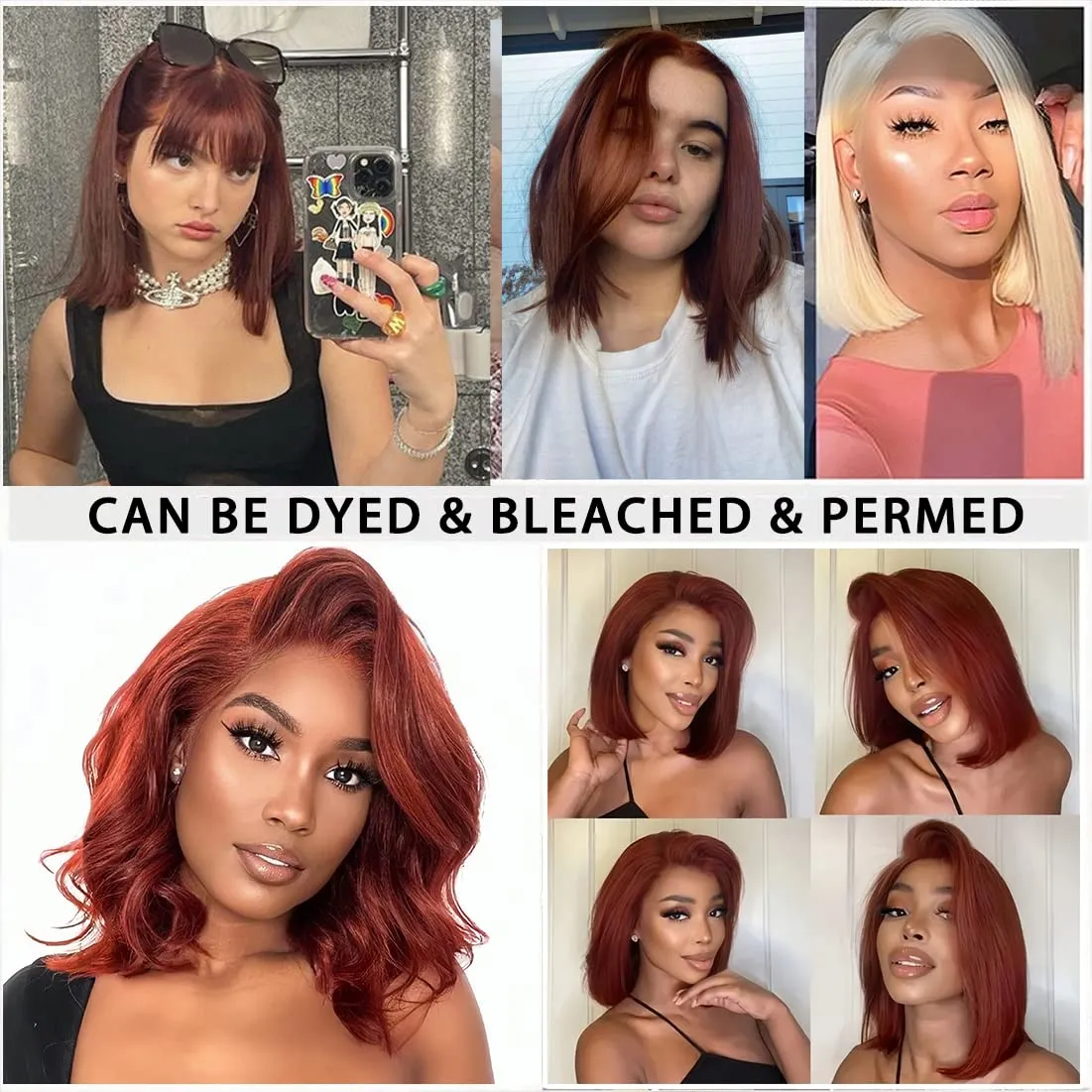Reddish Brown Short Bob Wig Human Hair Glueless Wigs Human Hair Pre Plucked 12inch Reddish Brown Lace Front Wigs Human Hair 180% Density Straight Lace Front Bob Wig 13x4 Lace Frontal Wig Human Hair