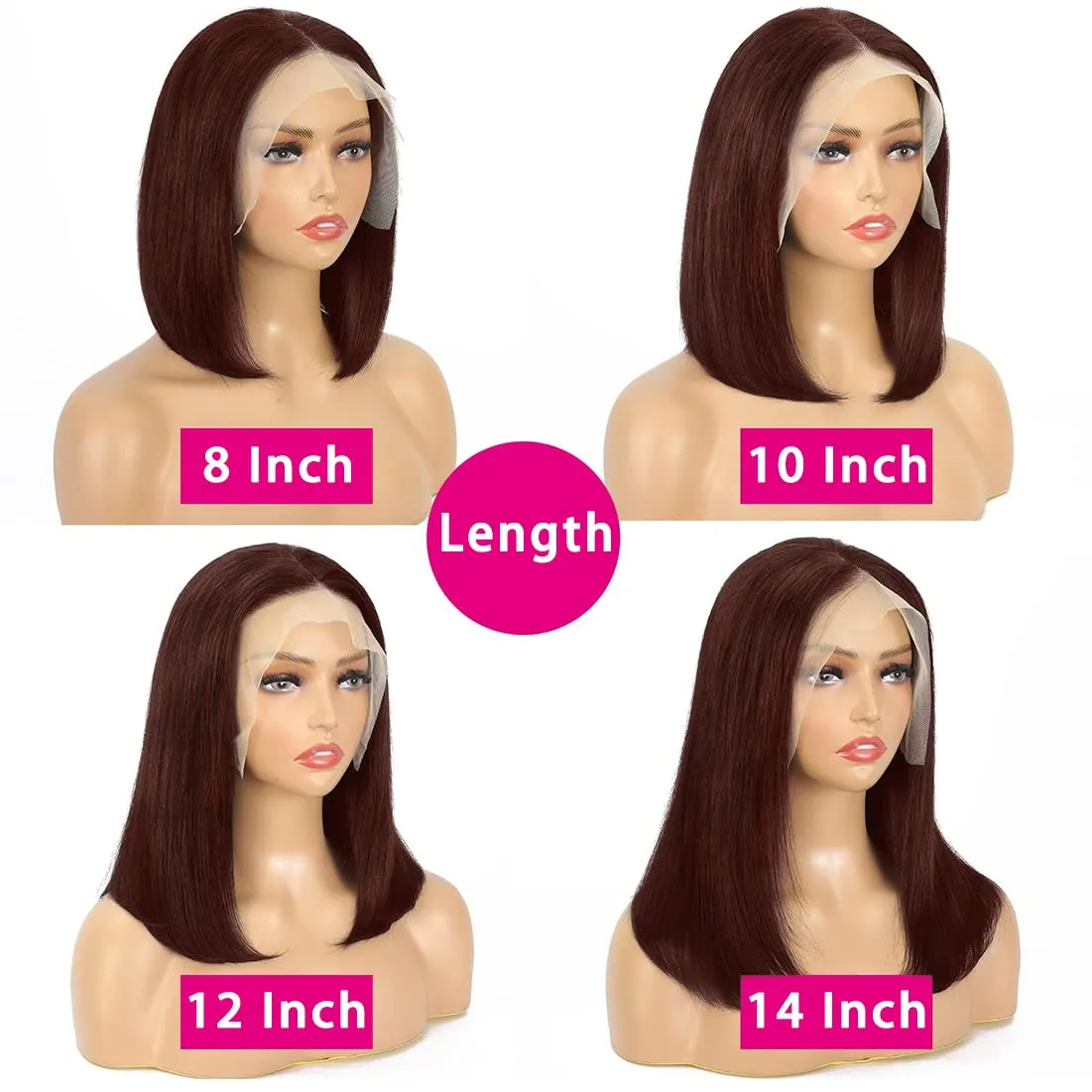 Reddish Brown Short Bob Wig Human Hair Glueless Wigs Human Hair Pre Plucked 12inch Reddish Brown Lace Front Wigs Human Hair 180% Density Straight Lace Front Bob Wig 13x4 Lace Frontal Wig Human Hair