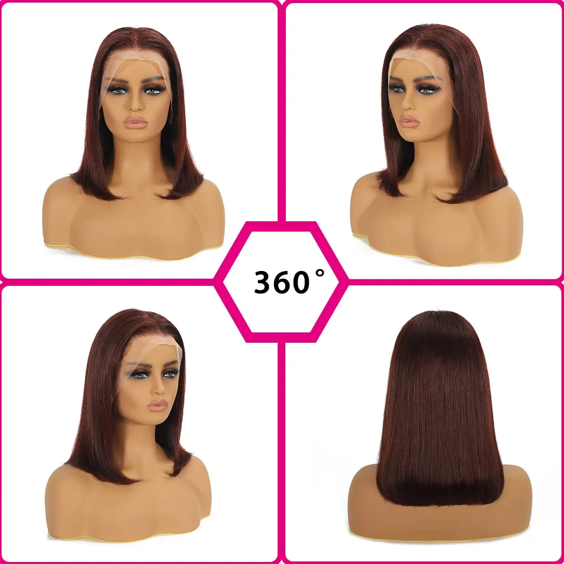 Reddish Brown Short Bob Wig Human Hair Glueless Wigs Human Hair Pre Plucked 12inch Reddish Brown Lace Front Wigs Human Hair 180% Density Straight Lace Front Bob Wig 13x4 Lace Frontal Wig Human Hair