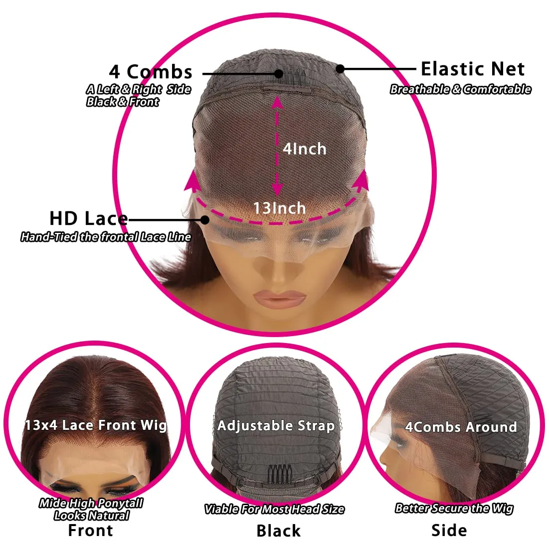 Reddish Brown Short Bob Wig Human Hair Glueless Wigs Human Hair Pre Plucked 12inch Reddish Brown Lace Front Wigs Human Hair 180% Density Straight Lace Front Bob Wig 13x4 Lace Frontal Wig Human Hair