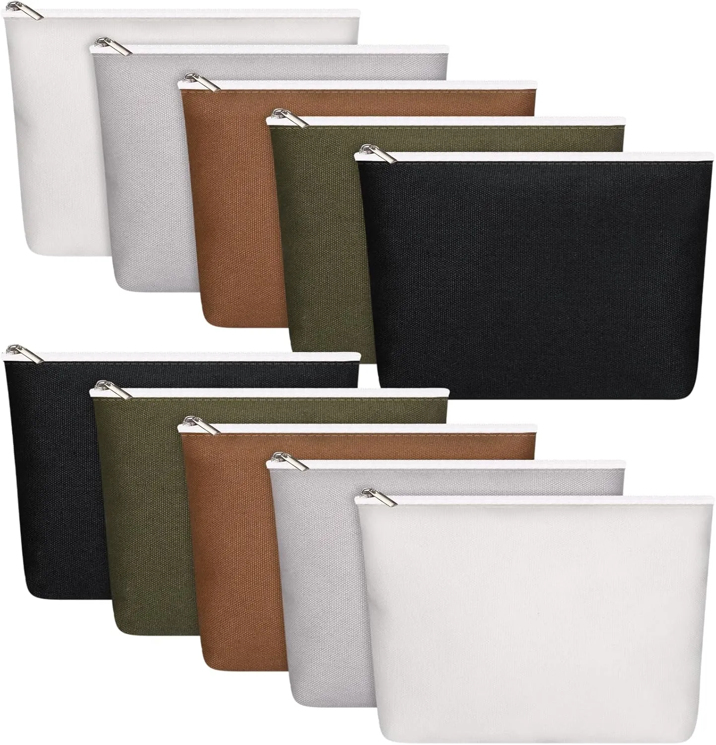 Reginary 10 Pcs Canvas Makeup Bags Bulk for Women Blank DIY Craft Pencil Pouch Multicolor Cosmetics Bag Travel Toiletry Pouch Gift for Mental Health Nurse Mother Teacher(Neutral Color)