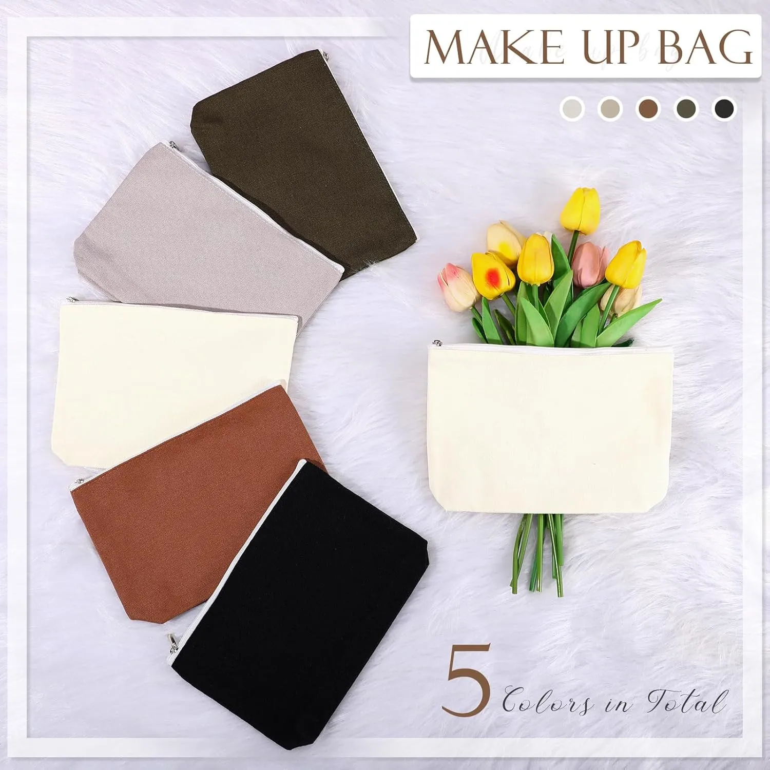 Reginary 10 Pcs Canvas Makeup Bags Bulk for Women Blank DIY Craft Pencil Pouch Multicolor Cosmetics Bag Travel Toiletry Pouch Gift for Mental Health Nurse Mother Teacher(Neutral Color)