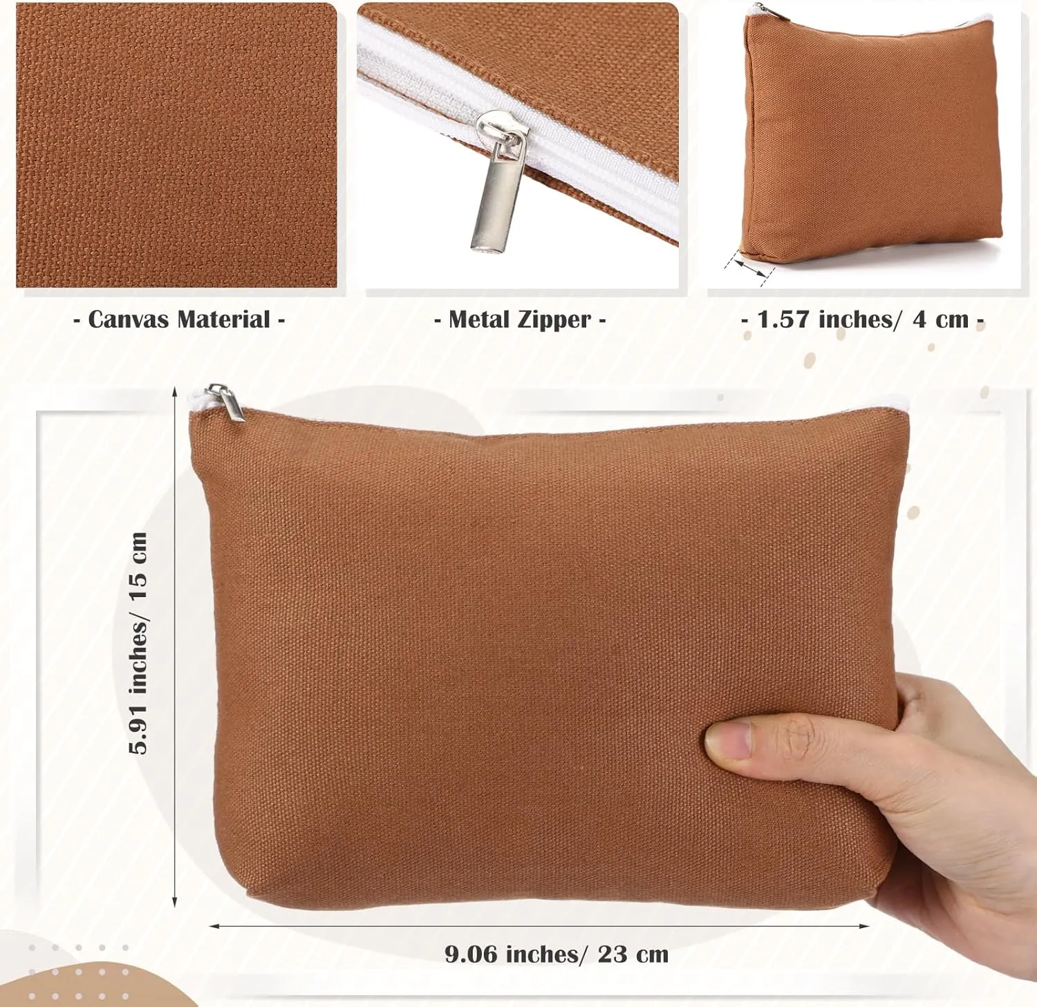 Reginary 10 Pcs Canvas Makeup Bags Bulk for Women Blank DIY Craft Pencil Pouch Multicolor Cosmetics Bag Travel Toiletry Pouch Gift for Mental Health Nurse Mother Teacher(Neutral Color)