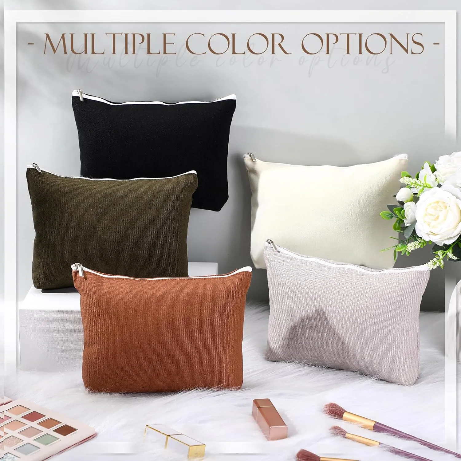 Reginary 10 Pcs Canvas Makeup Bags Bulk for Women Blank DIY Craft Pencil Pouch Multicolor Cosmetics Bag Travel Toiletry Pouch Gift for Mental Health Nurse Mother Teacher(Neutral Color)