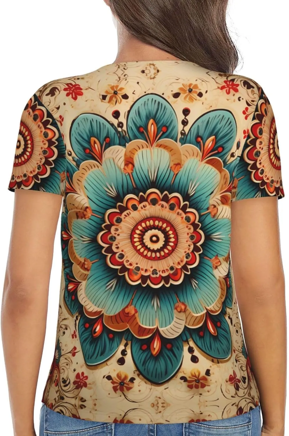 Reika Pattern Sexy V-Neck Printed Short T-Shirt, Travel Portable Fitness Clothes, Home and Outdoor wear