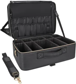 Relavel Extra Large Makeup Case Travel Makeup Bag Professional Leather Artist Bag Portable Cosmetic Brush Holder Organizer Nail Organizer Box with Adjustable Dividers