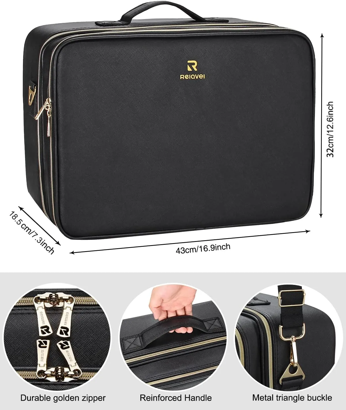 Relavel Extra Large Makeup Case Travel Makeup Bag Professional Leather Artist Bag Portable Cosmetic Brush Holder Organizer Nail Organizer Box with Adjustable Dividers