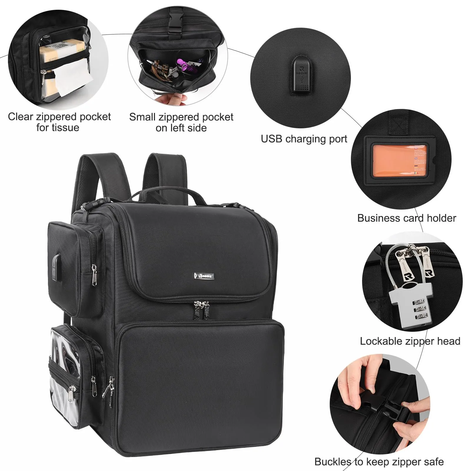 Relavel Hair Tools Travel Bag Hair Stylist Backpack Hairdresser Cosmetology Bag, Heat Insulation Full Layer for Curling Iron, Hair Straightener, Travel Accessories Train Case Barber Organizer, Black