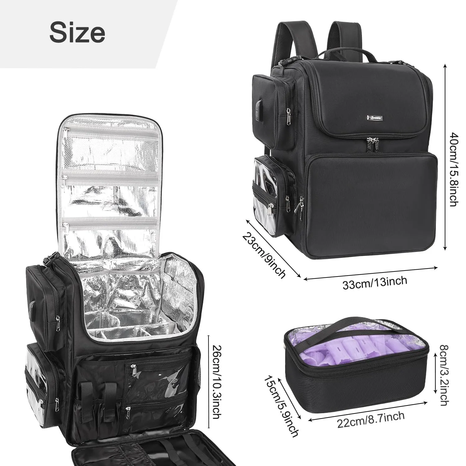 Relavel Hair Tools Travel Bag Hair Stylist Backpack Hairdresser Cosmetology Bag, Heat Insulation Full Layer for Curling Iron, Hair Straightener, Travel Accessories Train Case Barber Organizer, Black
