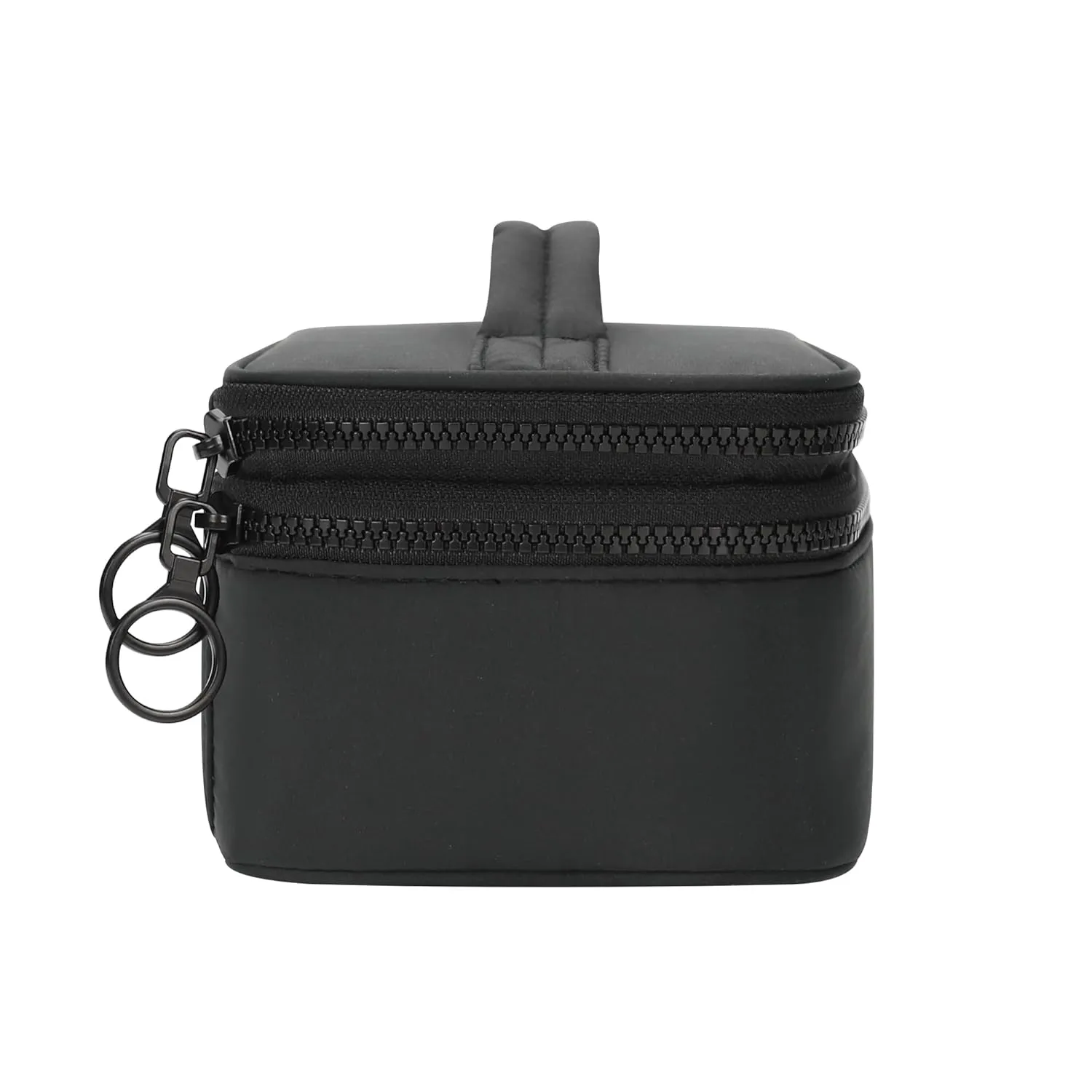 Relavel Makeup Bag Small for Women, Portable Cute Travel Cosmetic Bag, 2-Layers Design with Makeup Brush Compartment for Girls, Preppy Make Up Organizer for Travel Essentials Toiletries, Black
